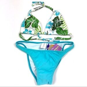 Cia Maritima Cheeky Brazilian Bikini set hibiscus blue